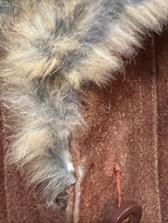 Genuine Suede Leather Fur Collared Coat with Belt Women's Size 7/8 - Picture 5 of 8